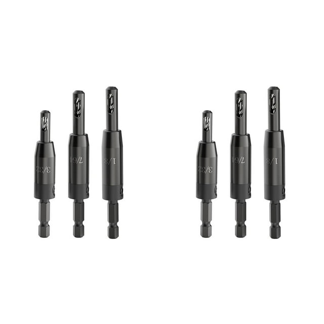 6x Juego de Brocas Autocentrantes, para Taladro con Vástago Hexagonal de 1/4 Pulg., Brocas Avellanadoras para Madera y Orificios de 3/32 Pulg., 7/64 Pulg., 1/8 Pulg.