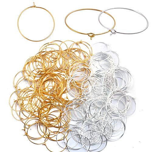 Wedding and Festivals Decoration Party Favors Supplies 100 Pcs Wine Glass Charm Rings Glod/Silver 25mm Big Round DIY Earring Beading Hoops for Party