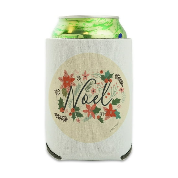 Noel Christmas Holly Poinsettias Can Cooler - Drink Sleeve Hugger Collapsible Insulator - Beverage Insulated Holder