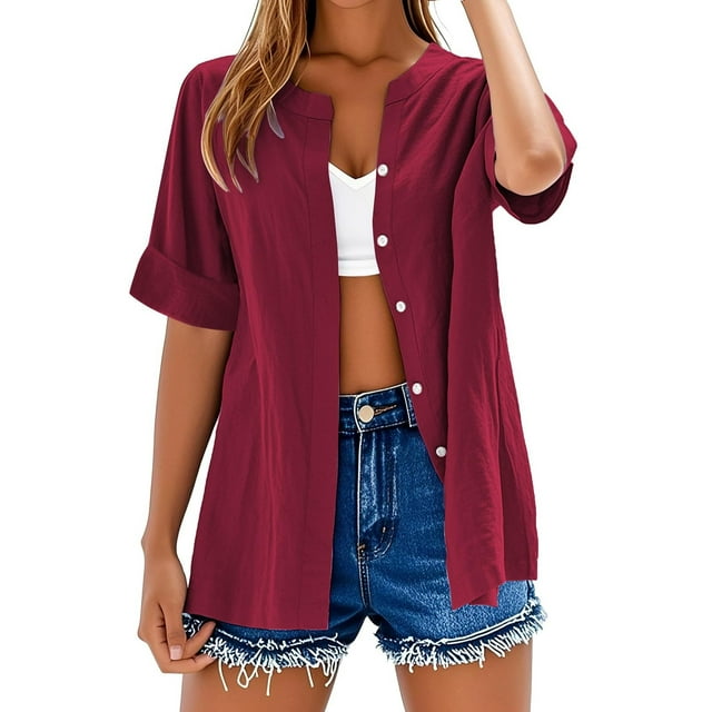 WZXFASHION Hauts d'Été pour Femmes Débardeur Sans Manches en Coton Lin Décontracté Bouton Col en V Tunique Blouses 50 % de Réduction Liquidation Chemises pour Femmes