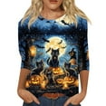 thumbnail image 5 of WTOBBY Women's Halloween Theme Round Neck Printed Top with 3/4 Sleeve, Casual Loose Fit Blouse for Fall Season, Comfortable Fashion Apparel and Daily Wear,Sky Blue M, 5 of 5