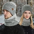 thumbnail image 2 of Generic Unisex Winter Stretchy Soft Beanie Ear Protection Knit Hats Skull Cap Warm Scarf Mask hat Fleece Lined hat Men's And Women's Winter Knitted Windproof Hood Scarf Set, 2 of 5