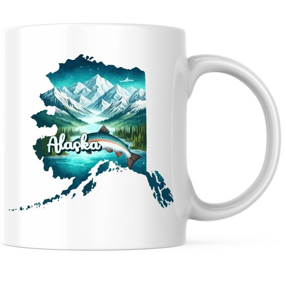 Bliss Monkey Co. Alaska State Shape Coffee Mug - AK State Mug - Choose From 50 States - 11 Ounce Coffee Mug - Design Printed On Both Sides - Glossy Ceramic - Microwave & Dishwasher Safe - BMCM01244