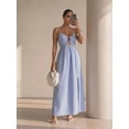 thumbnail image 3 of Blue And White Striped Spaghetti Strap Maxi Dress With Front Cutout, 3 of 30