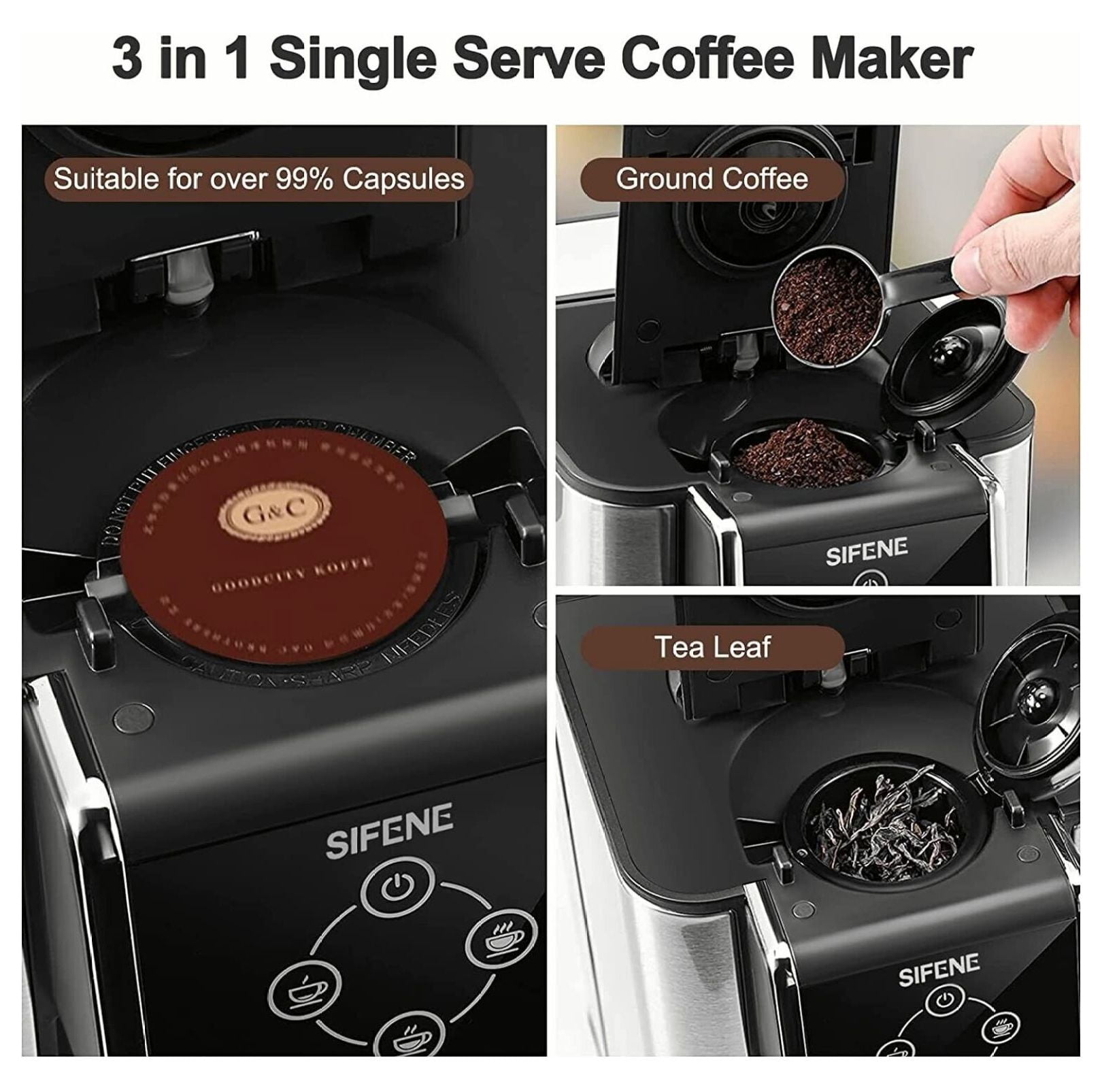 WTYCB Single Serve Coffee Machine, 3 in 1 Pod Coffee Maker For K-Cup Capsule