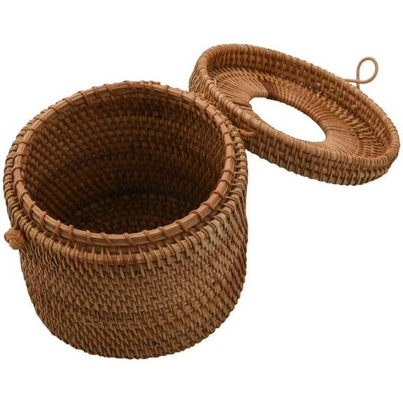 Round Rattan Tissue Box Vine Roll Holder Toilet Paper Cover Dispenser for Barthroom,Home,Hotel and Office