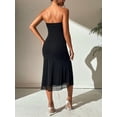 thumbnail image 2 of Black Solid Strapless Tube Midi Dress With Sheer Hem, Off-Shoulder Bodycon Summer Dress For Women, 2 of 7