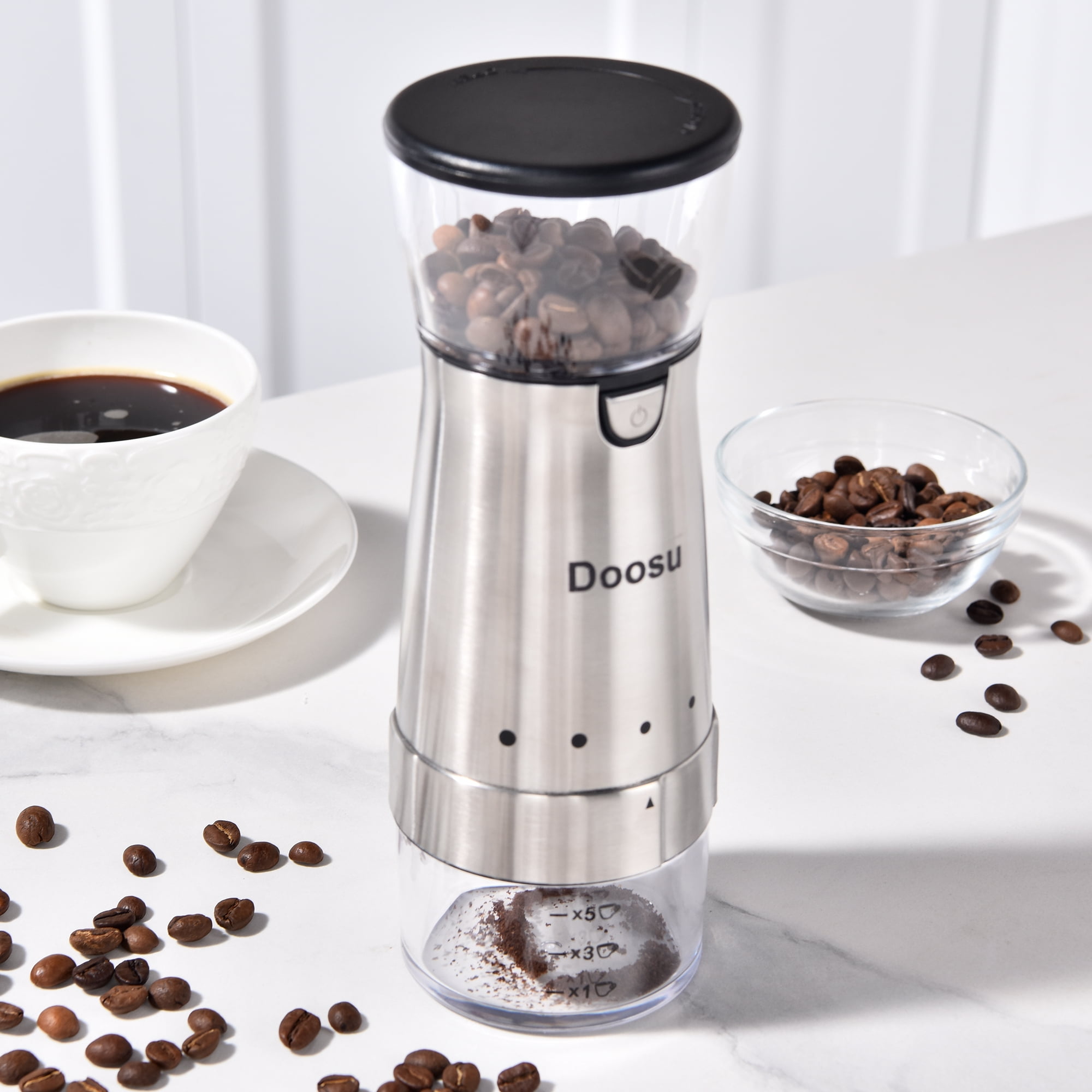 Doosu Stainless Steel Electric Coffee Grinder - Adjustable Settings, Easy to Clean, Compact Design