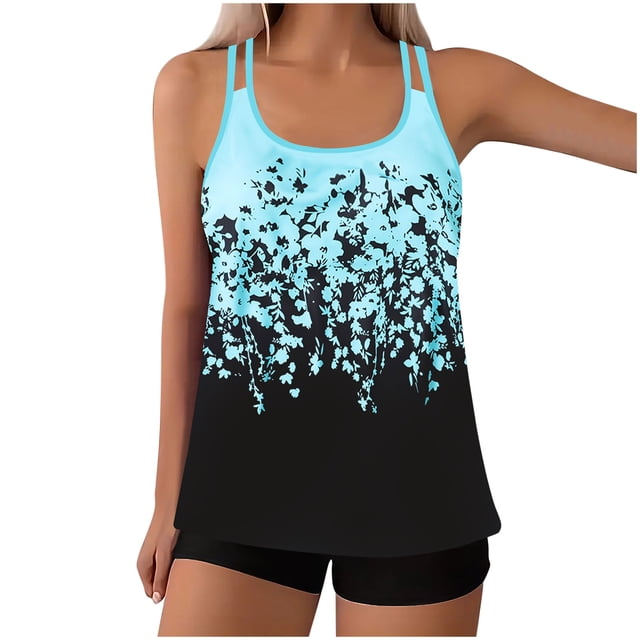 Pièces Pièces Maillots de Bain Deux pour Femmes, Tankinis Deux pour Femmes Col Rond Blouson Haut de Tankini avec Shorts Maillots de Bain Modestes Grande Taille P-5TG Liquidation Vêtements pour Femmes