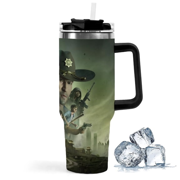 The Walking Dead-theme Insulated Stainless Steel Tumbler with Handle Gifts For Family Friends Fans and Straw Fits in Standard Cup Holder 40 OZ