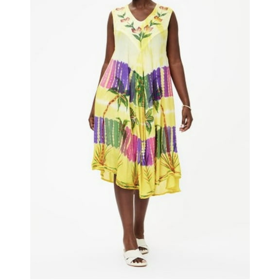 Womens Summer Casual Sundress Umbrella A-line Boho Hippie Bohemian Scoopneck Sleeveless Print Tie Dye design Dress