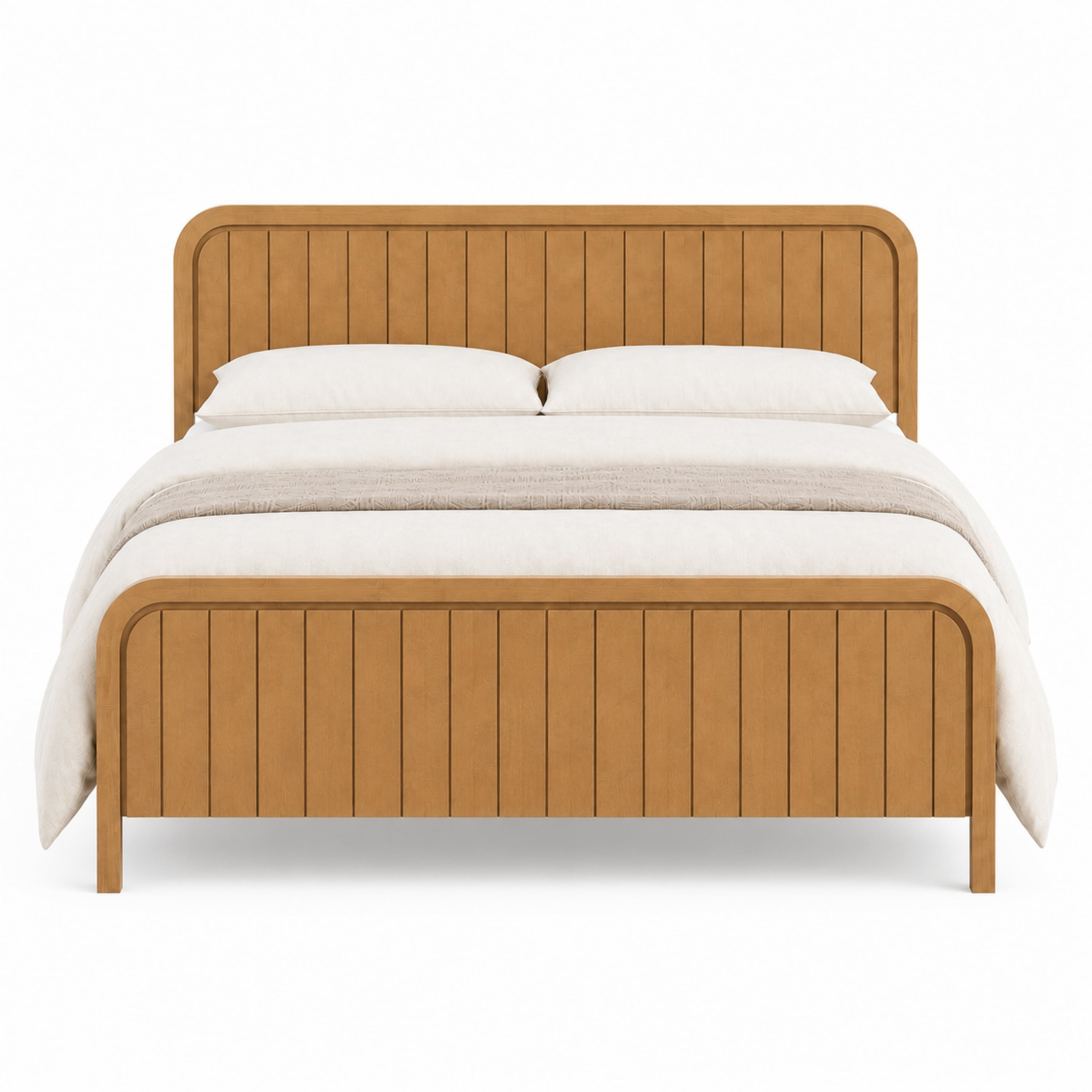 Mintazer Queen Size Platform Bed Frame with Rounded Headboard & Footboard for Bedroom, No Box Spring Needed, Easy Assembly, Natural