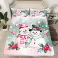 thumbnail image 2 of Manfei Green Pink Snowman Queen Sheet Set, Christmas Flower New Year 4-Piece Cozy Decor, 2 of 7