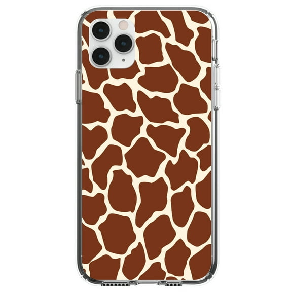 DistinctInk Clear Shockproof Hybrid Case for iPhone 11 (6.1" Screen) - TPU Bumper, Acrylic Back, Tempered Glass Screen Protector - Brown Tan Beige Giraffe Skin Spots - Animal Print