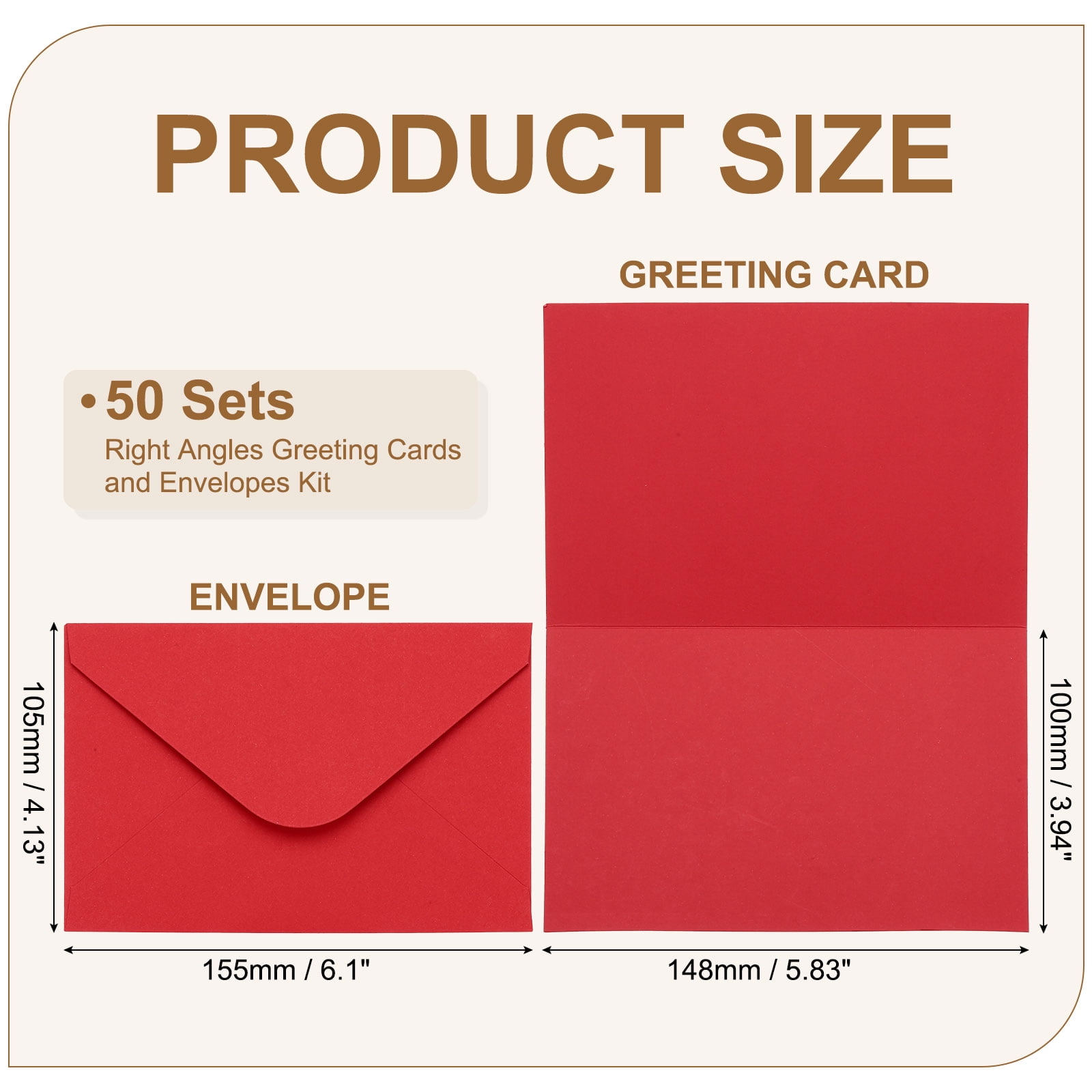 Uxcell 4 x 6" Blank Greeting Card and Envelopes, 50Sets Half Fold Note Cards and Envelopes Folded Right Angles Cardstock Greeting Card for Wedding Birthday Party Invitations, Bright Red