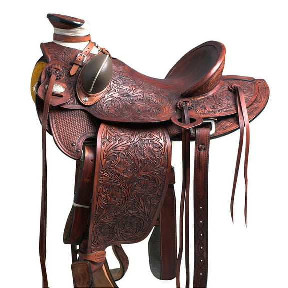 15 In Hilason Western Horse Wade Saddle American Leather Ranch Roping Mahogany