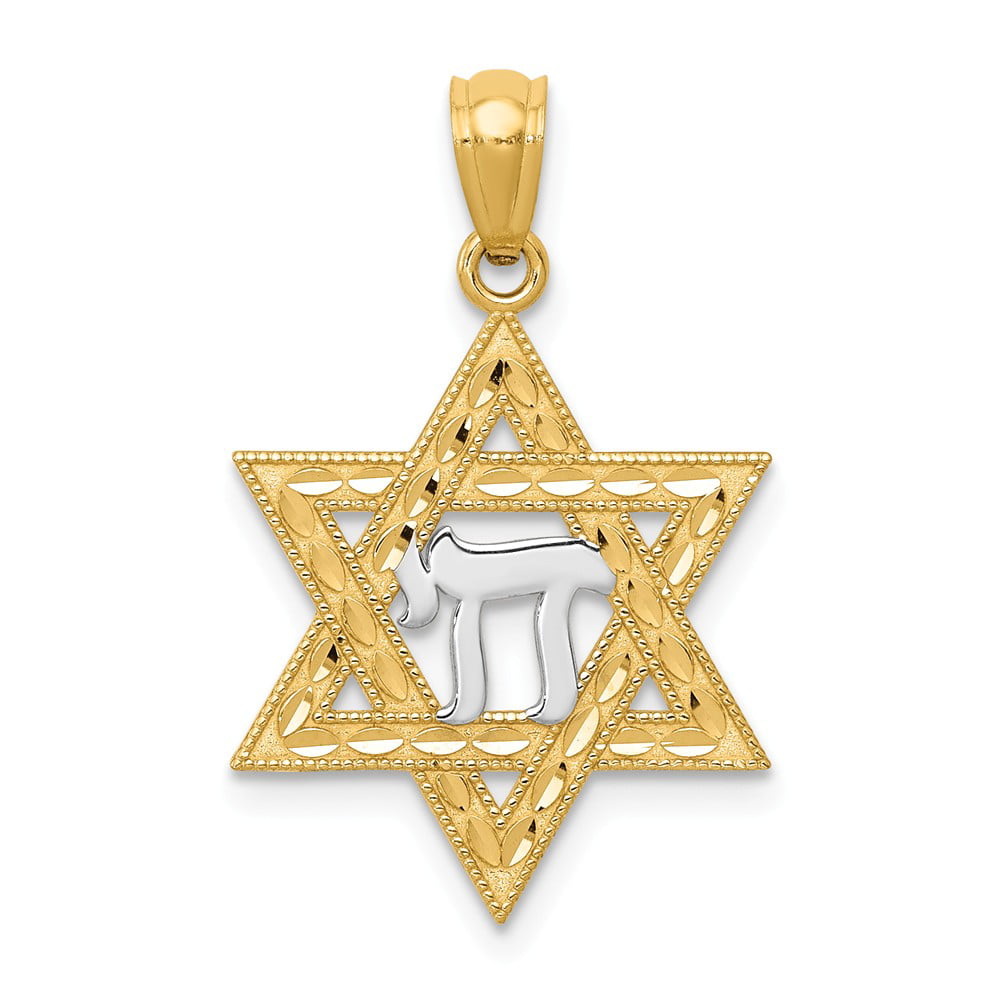 FB Jewels Solid 925 Sterling Silver Rhodium-Plated Cubic Zirconia CZ Star Of David Pendant 