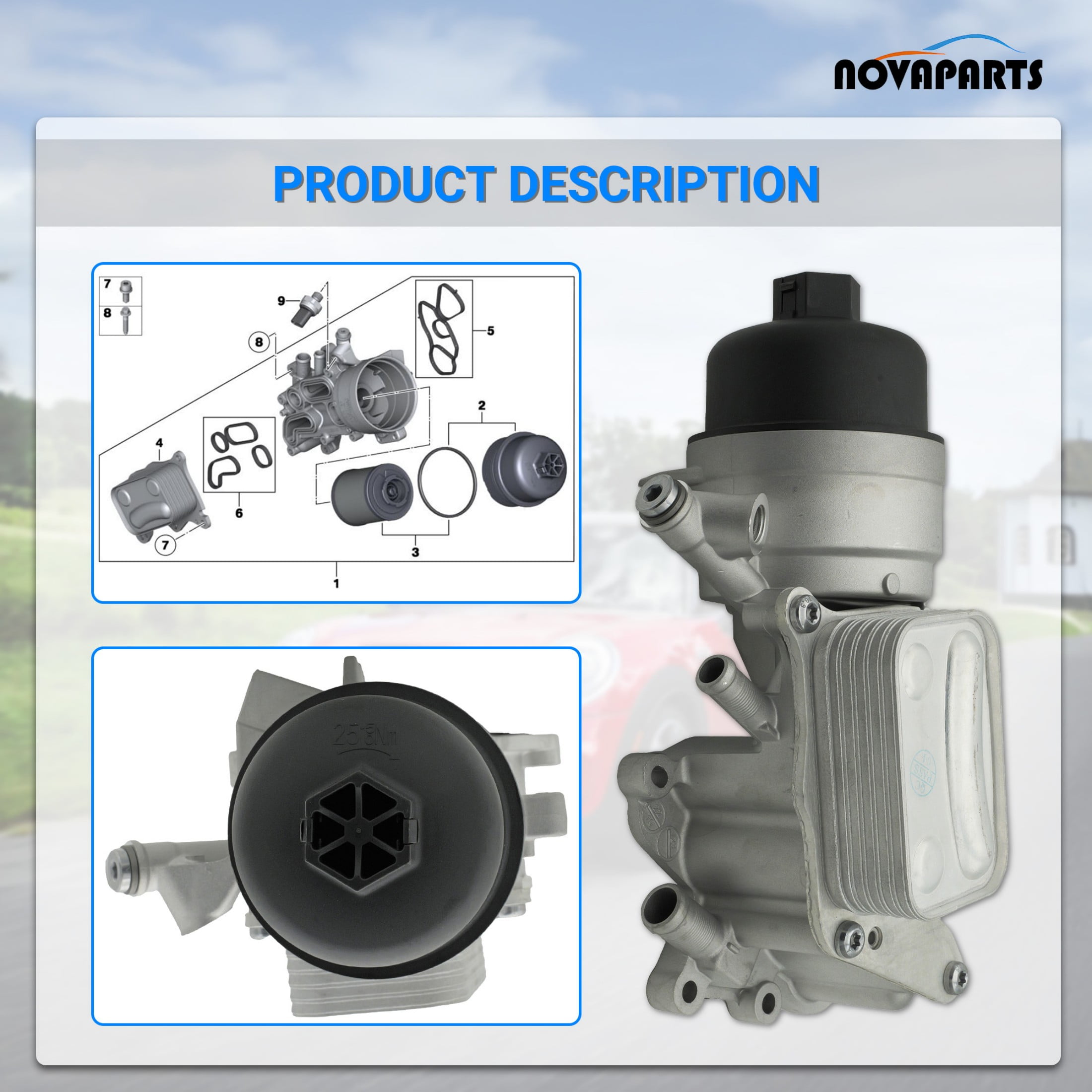 NOVAPARTS 11428643745 Engine Oil Cooler Filter Housing for 2010-2015 Mini Cooper 2011-2016 Mini Cooper Countryman 2013-2016 Mini Cooper Paceman 1.6L N18#11427583112