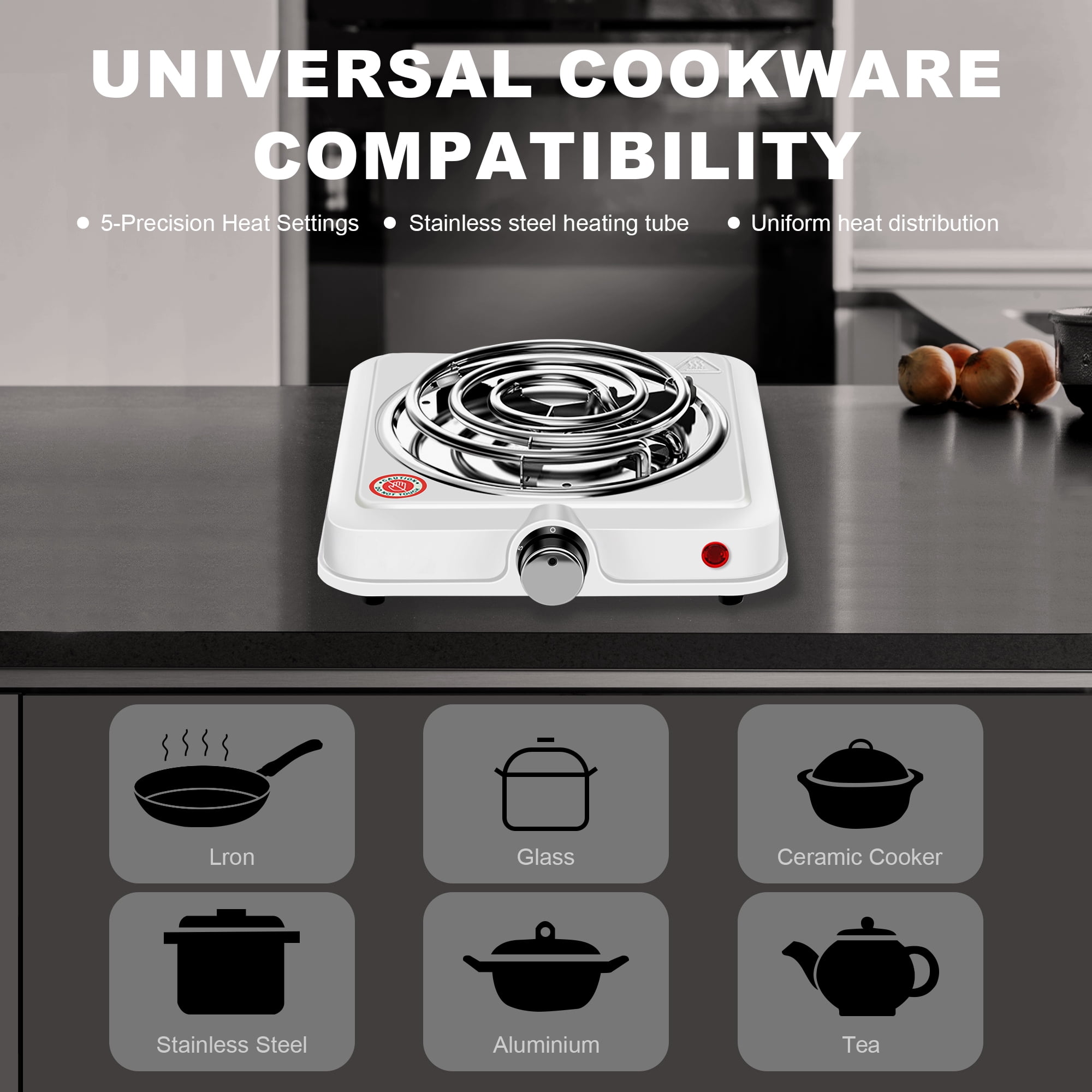 AGUDAN Compact and Portable Countertop Burner, Temperature Controls for Small Kitchens (White)