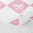 thumbnail image 5 of Homewish Gothic Skull Checkered Twin Quilt Set,Halloween Themed Twin Coverlet Set,Pink White,2pcs, 5 of 7