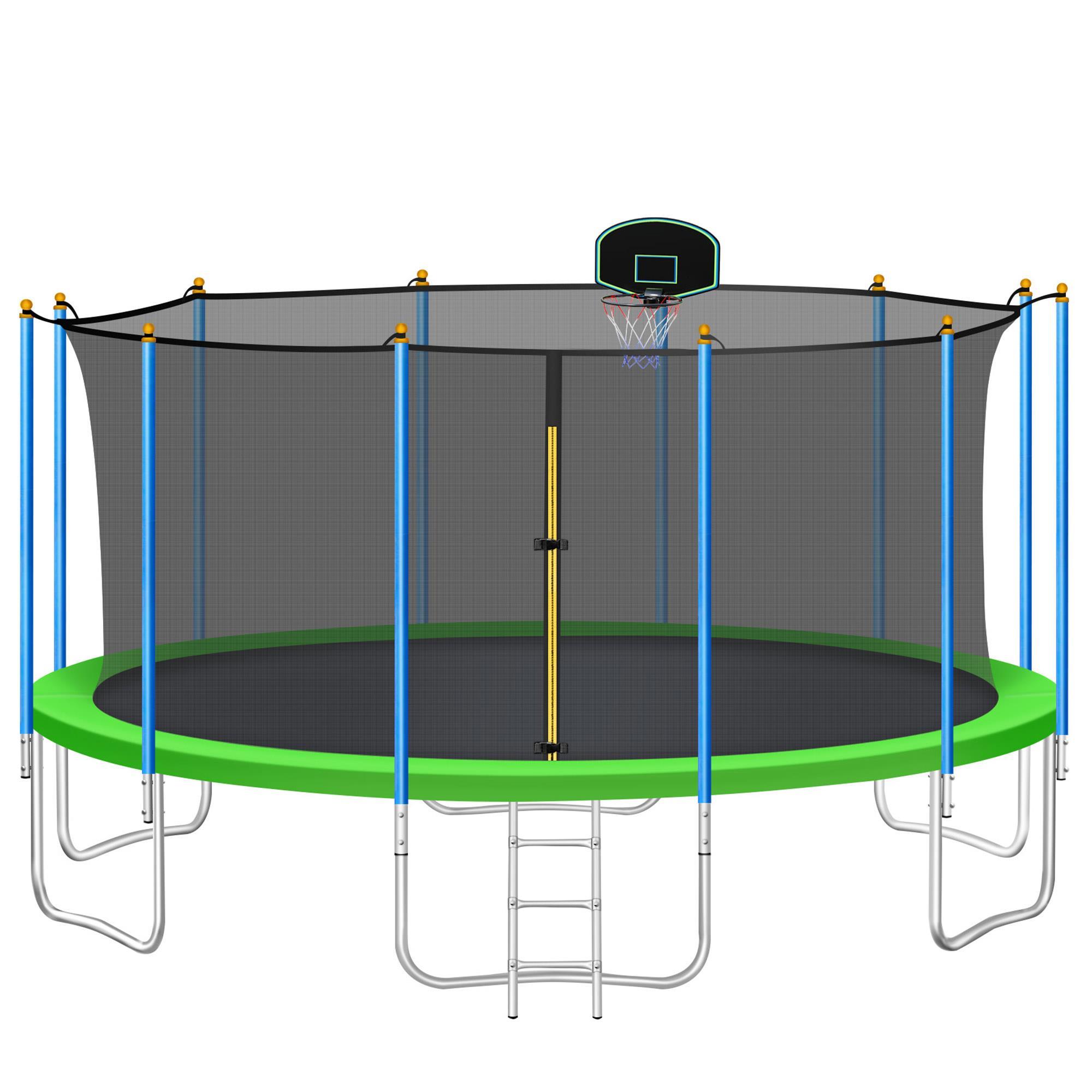 UBesGoo 16FT Trampoline with Basketball Hoop, Safety Enclosure Net, Ladder, Blue and Green