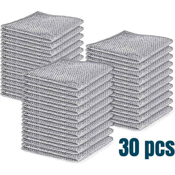 30 piece set of anti ultra-fine fiber dishwashing cloth, multi-purpose kitchen washer, durable cleaning, super strong cleaning power, suitable for both dry and wet use, gray, hand protection