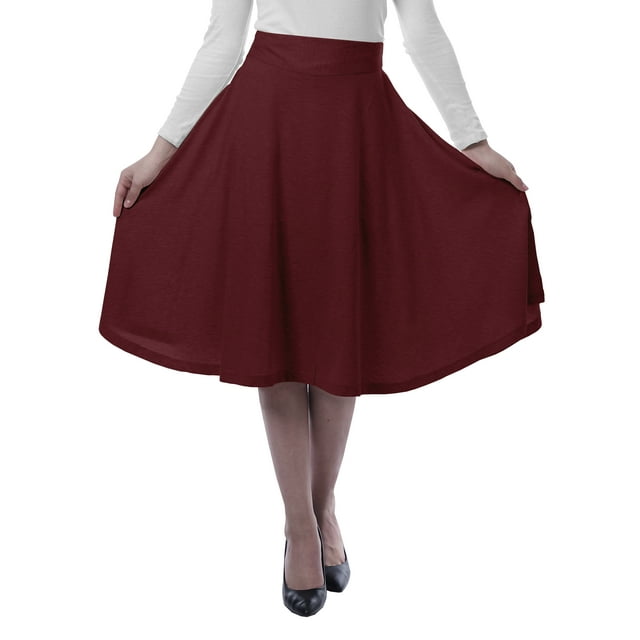 Moomaya Jupe Évasée Longueur Genou pour Femmes par Moomaya, S, Jersey de Coton, Extensible, 24 Pouces, 1 Jupe