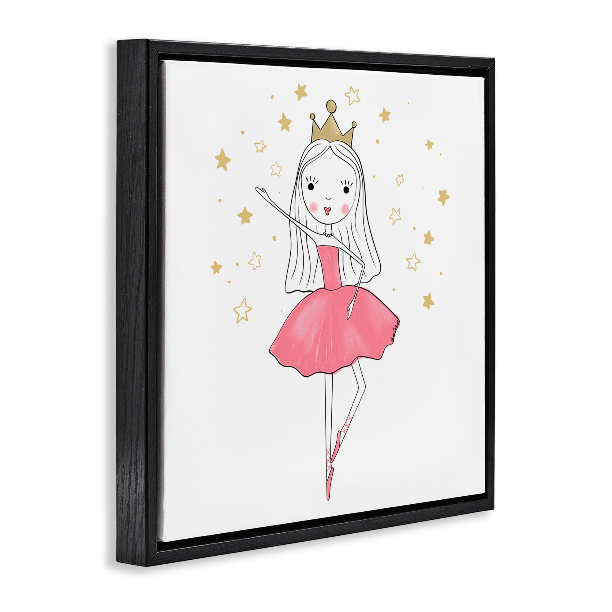Stupell Industries Happy Ballerina Princess People Painting Black Floater Framed Canvas Art Print Wall Art, 25 x 25