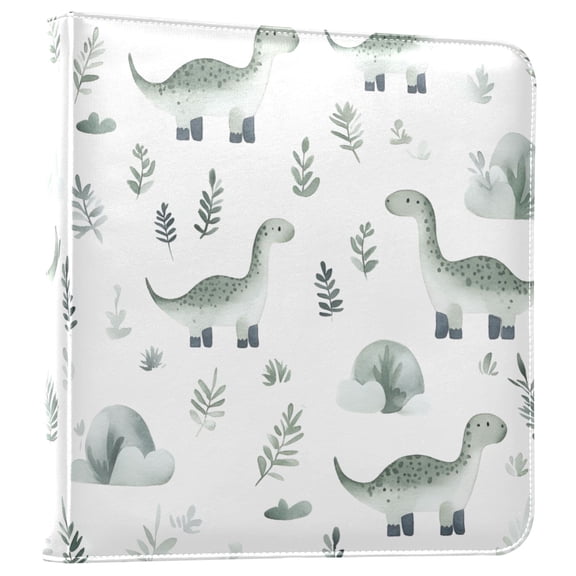 FORMRS 3 Ring Photo Album 4"x6" Self Adhesive Large Capacity PU Leather Cover, Green Dinosaur Pattern