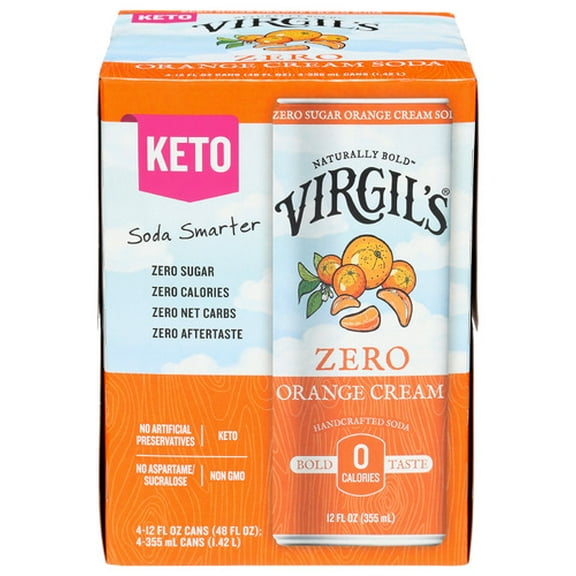 (Pack of 6) Virgil's Orange Cream Zero Sugar 4 Pack 48 Fo