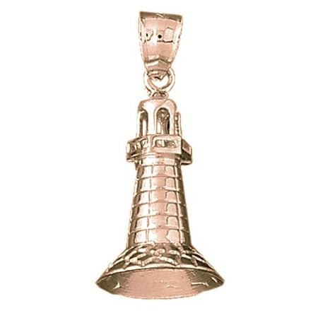 14K Rose Gold 3-D Lighthouse Pendant - 33 mm
