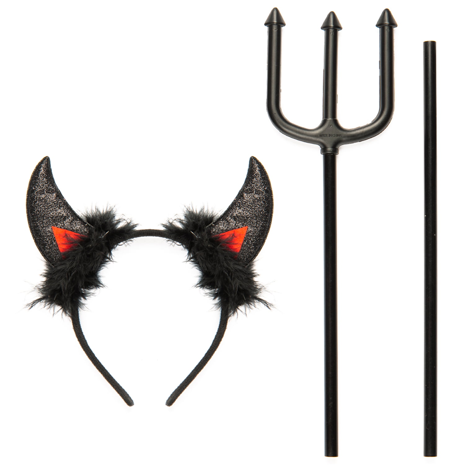 FUNCREDIBLE Devil Horns And Pitchfork | Devil Costume Accessories | Glitter Devil Headband | Halloween Fancy Cosplay Outfit Accessories for Women, Men and Kids (Black) - Walmart.com