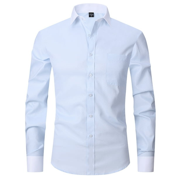 pstuiky camisas de manga larga para hombre, Camisa de negocios tipo cárdigan con cuello vuelto liso a la moda para hombre top de hombre xxxxl