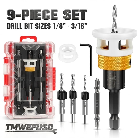 Wakehye 2026 New Countersink Drill Bit Set High Speed Steel Counter Sink Drill Bits with Depth Stop and 1/4" Shank for Wood Particle Board Plywood