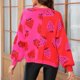 thumbnail image 4 of Suéter de cuello redondo para mujer, cárdigan corto floral, suéter de punto con estampado frontal abierto de manga larga de otoño, prendas de vestir exteriores informales, tops para mujer, 4 of 5