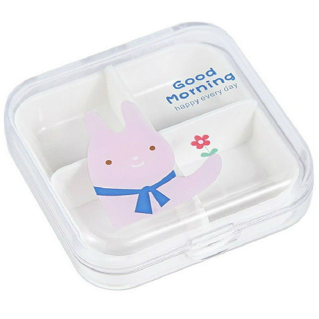 5PCS Mini Portable Pill Organizer – Compact Travel Medicine Case for Weekly Use (Pink Bunny,Length 6.5*Width 6.5cm)