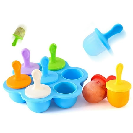 7 Cavities Silicone Baby Food Container Ice Cream Popsicle Molds With Colorful Sticks DIY Ice Bar Frozen Dessert