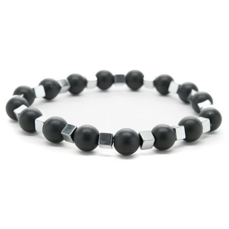 Balance Jewel (Wrist Beads Semiprecious Stone Bracelet - Real Black Onyx and Silver Hematite Gemstones - for Chakra Healing and Balancing, fits Men and Women 7 inch - Adds Boho Charm to)