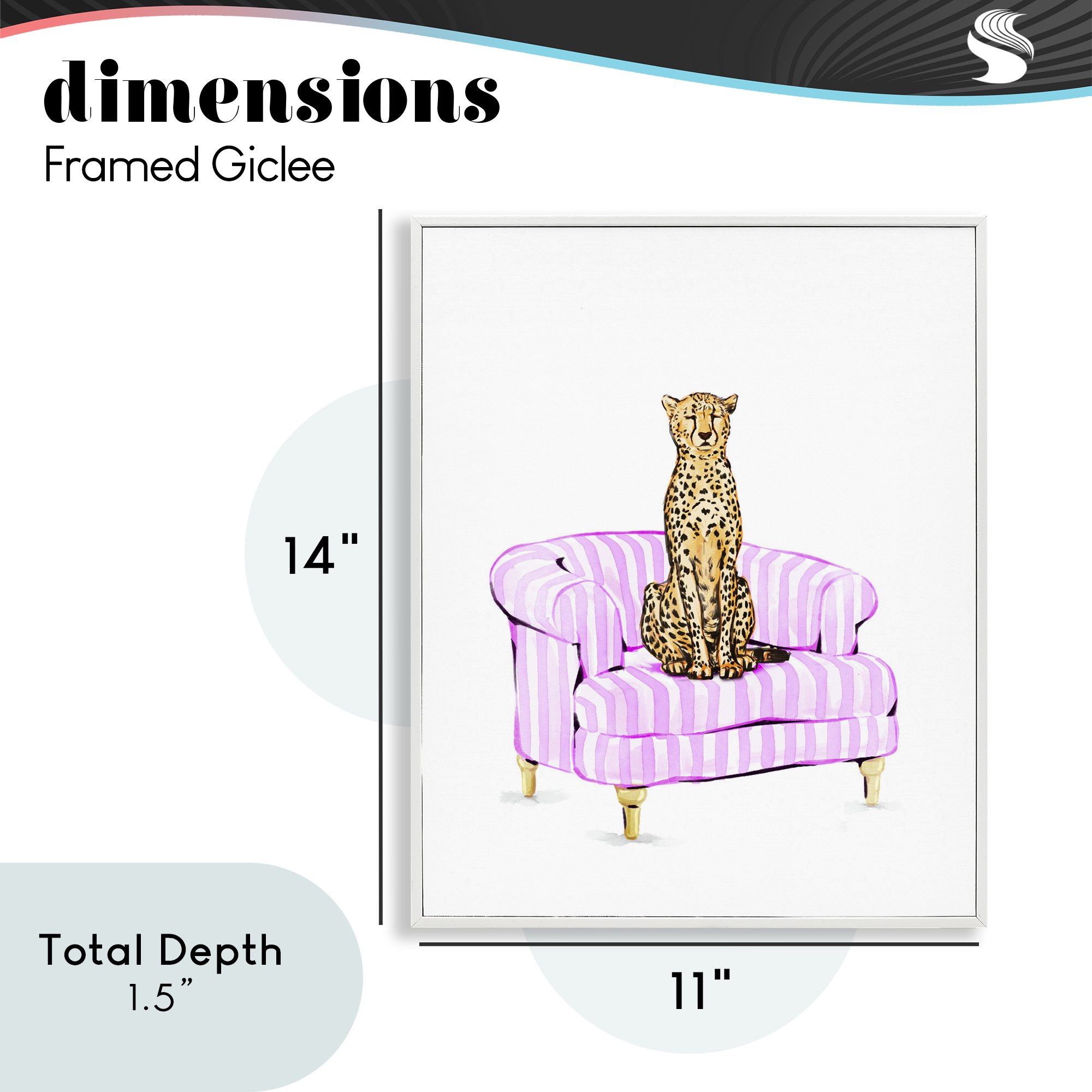 Cheetah on Pink Stripe Chair White Framed Giclee Art, design by Ziwei Li