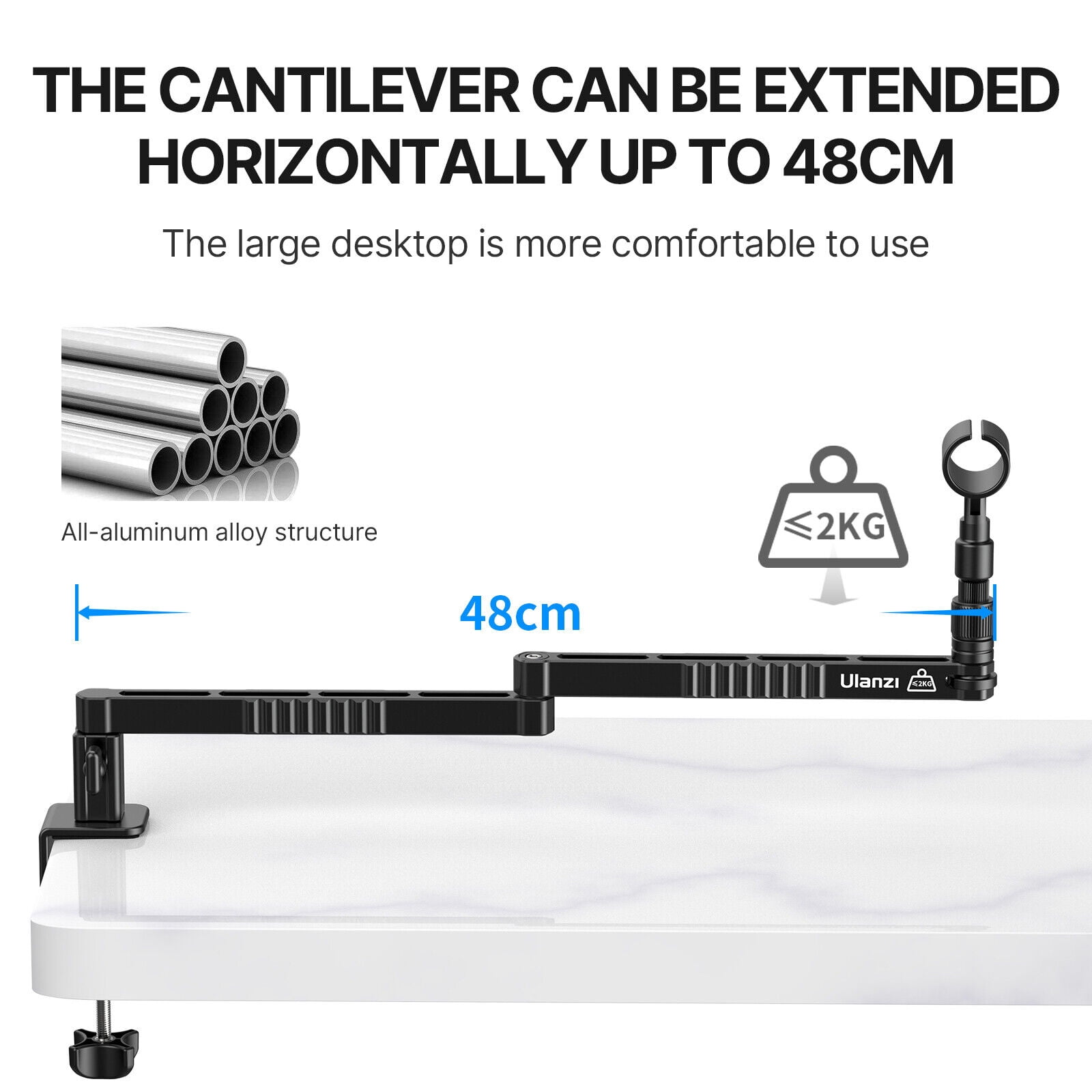 Ulanzi LS26 Low Profile Microphone Arm with Cable Management Desk Clamp 360° Rotatable Foldable Mic Stand for Streaming Podcasting Recording – Fits 1/4" 3/8" 5/8" Microphones