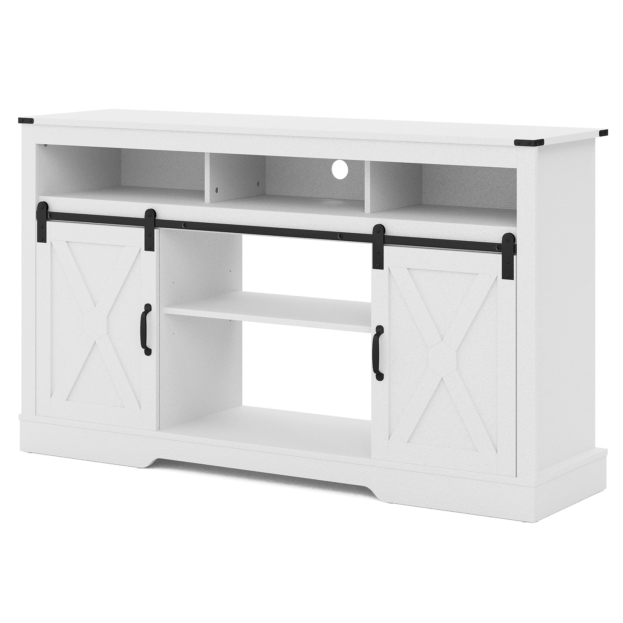 May in Color 34'' Tall TV Stand for 65"+ Inch TV, Farmhouse TV Console for 23" Fireplace, with Sliding Bar Door, Rustic Entertainment Center for Living Room, Bedroom (White)