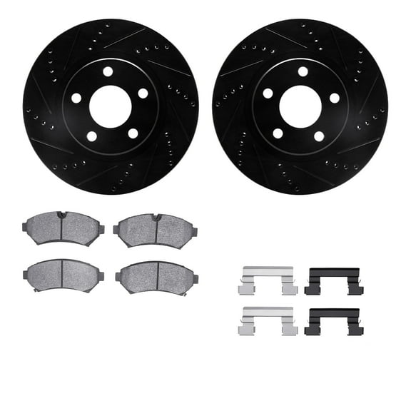 Dynamic Friction Company Front Brake Rotors-Drilled and Slotted-Black with 5000 Advanced Brake Pads includes Hardware 8512-45075