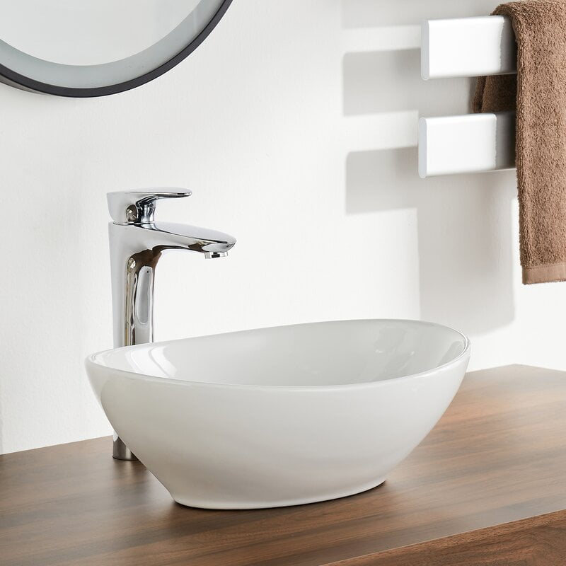 DeerValley DV-1V051 Vessel Sink Above Counter Bathroom Vanity Basin Bowl, High-gloss Oval Ceramic  in White