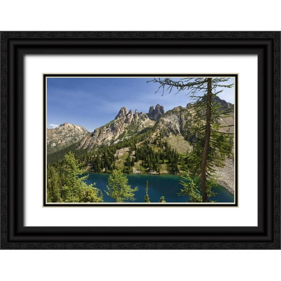 Paulson, Don 32x23 Black Ornate Wood Framed with Double Matting Museum Art Print Titled - WA, Cascade Mountains, Wenatchee NF Blue Lake