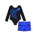 thumbnail image 5 of ZDHoor Girls Shiny Rhinestones Long Sleeve Gymnastics Leotard Athletic Biketard Jumpsuit with Shorts Royal Blue 12, 5 of 6
