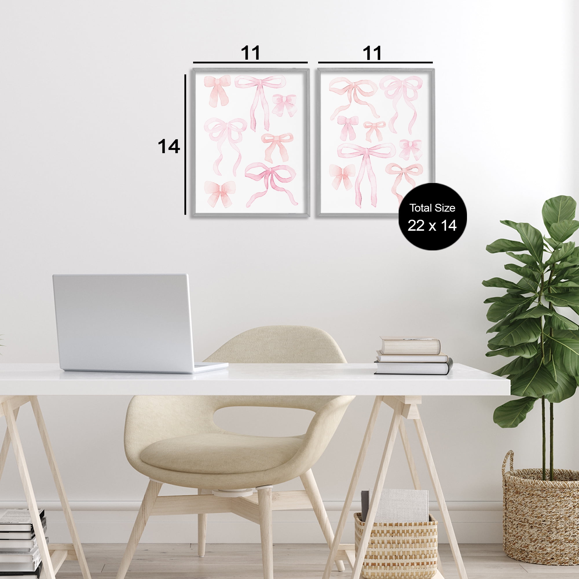 Elegant & Soft Bows 2 Piece Gray Framed Giclee Art Set, design by Kim Allen