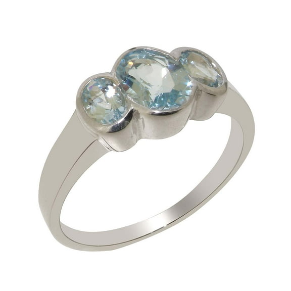 LBG British Made 925 Sterling Silver Natural Aquamarine Womens Anniversary Ring - 33 size options - Size 10