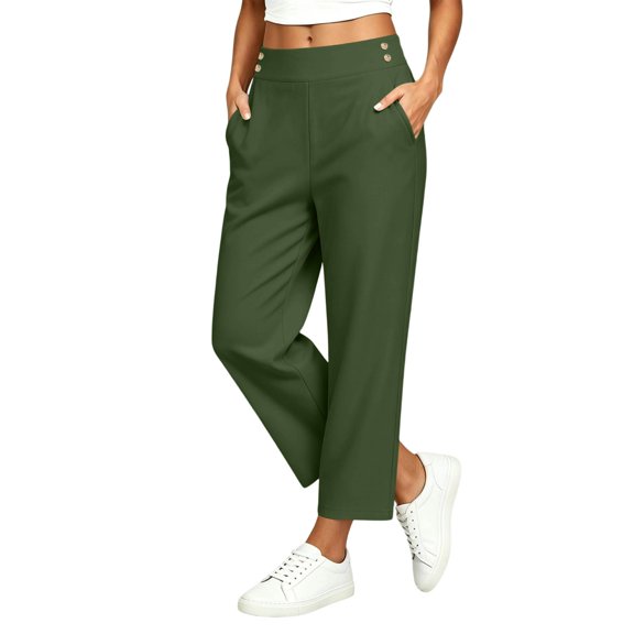 Hurxie Womens High Waist Button Work Pants Straight Leg Office Dress Pant Business Casual Trousers with Pocket