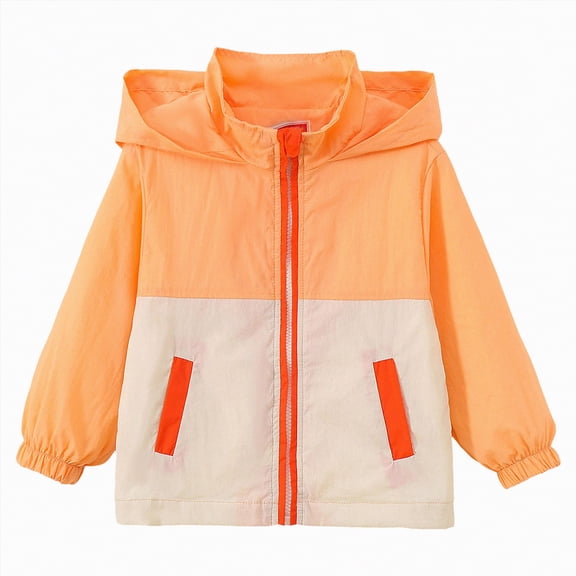 HCNTES Boys Girls Rain Jackets Lightweight Waterproof Hooded Raincoats Windbreakers for Kids(Orange&3,6-7 Years)