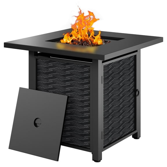 Walsunny 28" Propane Fire Pit Table 50,000 BTU Steel Gas Fire Pit with Removable Lid & Waterproof Cover and Tables